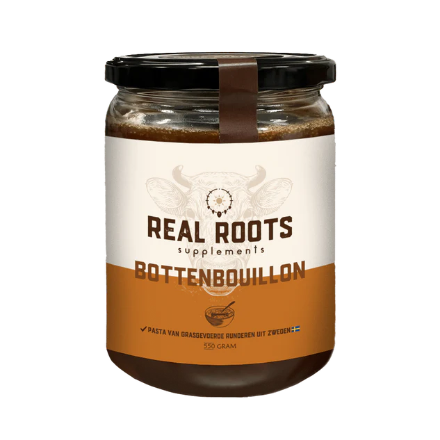 Bottenbouillon in een glazenpot van realroots